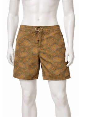 Faherty Men's Paisley drawstring beach Swim Shorts - Green and Orange size 36